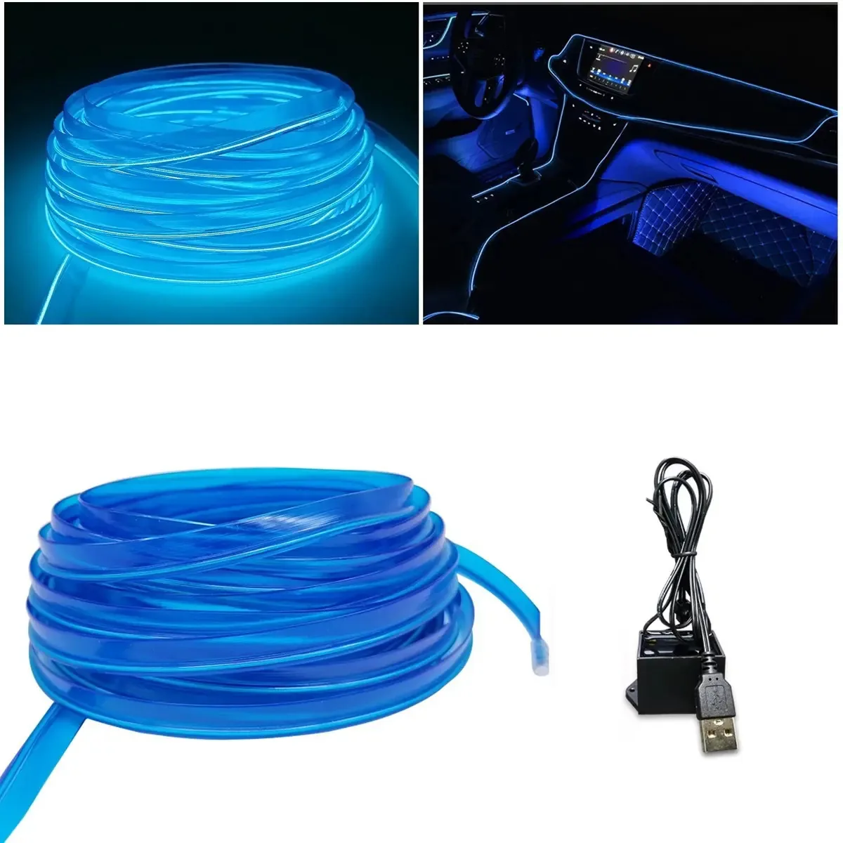 Luzes de faixa LED de néon Wire Hilo 5m para ternos de luz azul claro