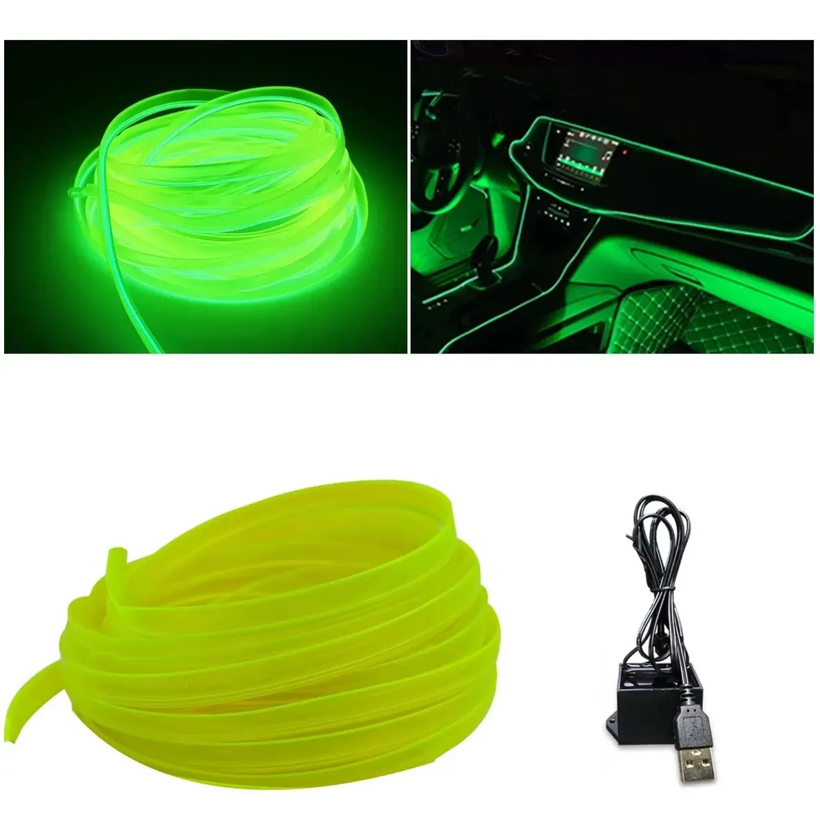 Luzes de faixa LED de néon Wire Hilo 5m para ternos luminosos, verde limão claro