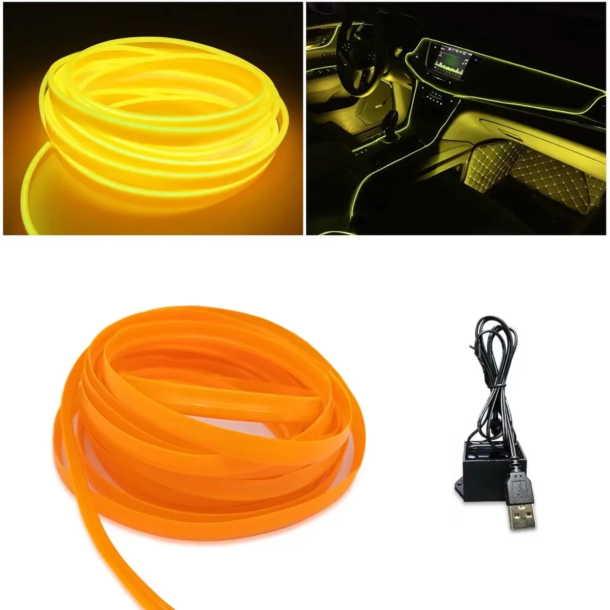 Luzes de faixa LED de néon Wire Hilo 5m para ternos de luz amarelo claro