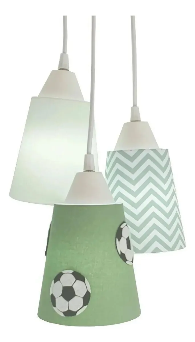 Lustre Pendente Luminária Bebê Bola De Futebol Verde Branco