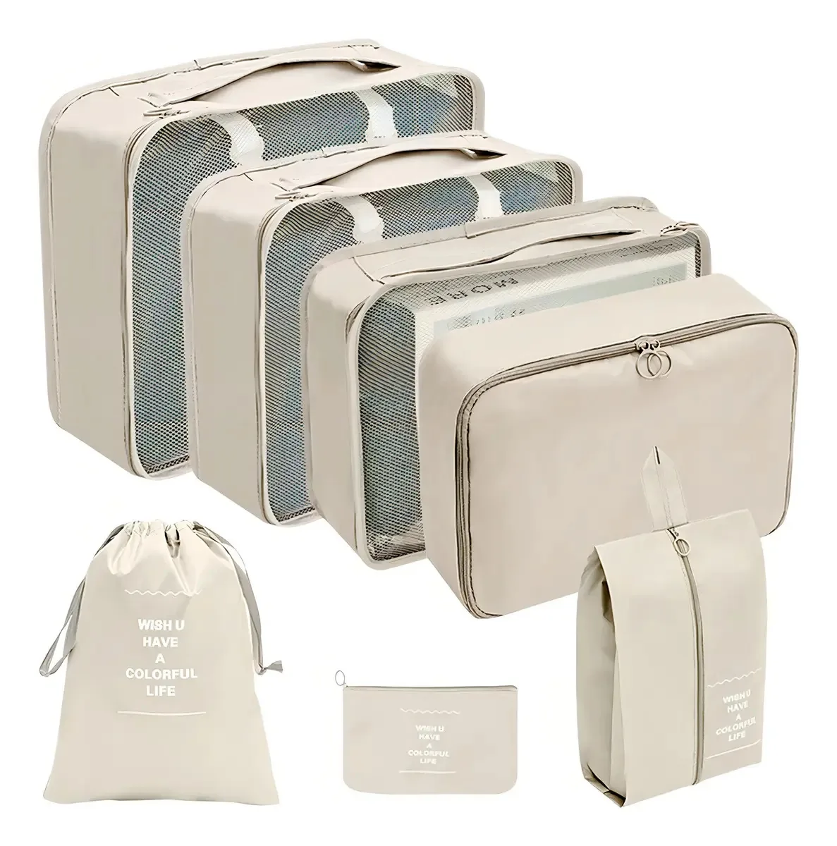 Bolsas organizadoras de bagagem/pacote com 7 unidades bege