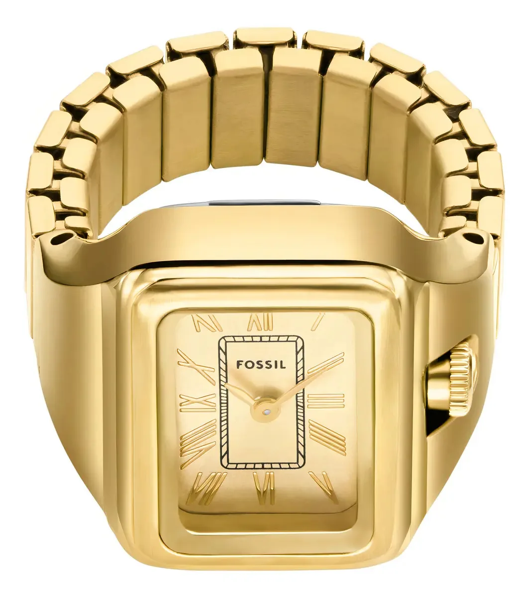 Relógio feminino em forma de anel de ouro Fossil Raquel