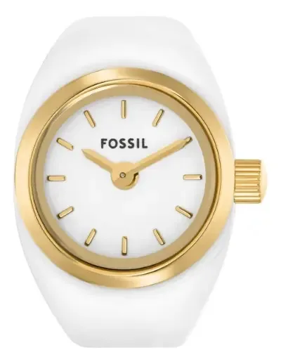 Fossil Es5412 Relógio em forma de anel em ouro, aço inoxidável, fundo branco