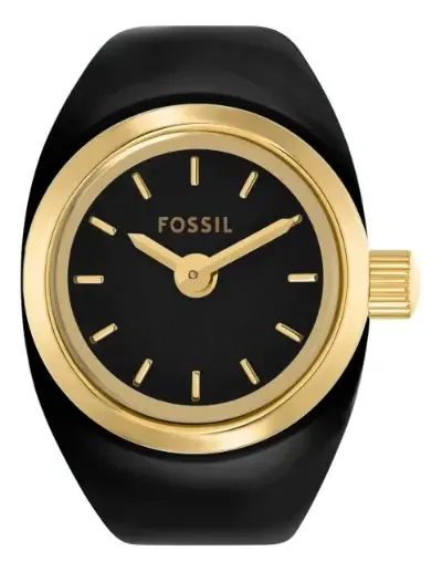 Relógio Fossil Es5413 em forma de anel em ouro, aço inoxidável, fundo preto