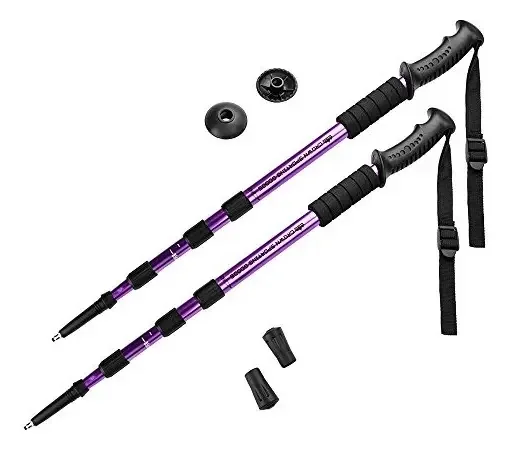 Crown Sporting Goods Bastão de Caminhada Ajustável Resistente a Impactos e Bastão de Caminhada (conjunto de 2), Roxo, 43 Polegadas