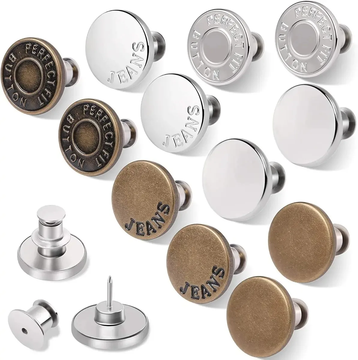 Botões para jeans de metal, botões instantâneos, 12 peças, cor B