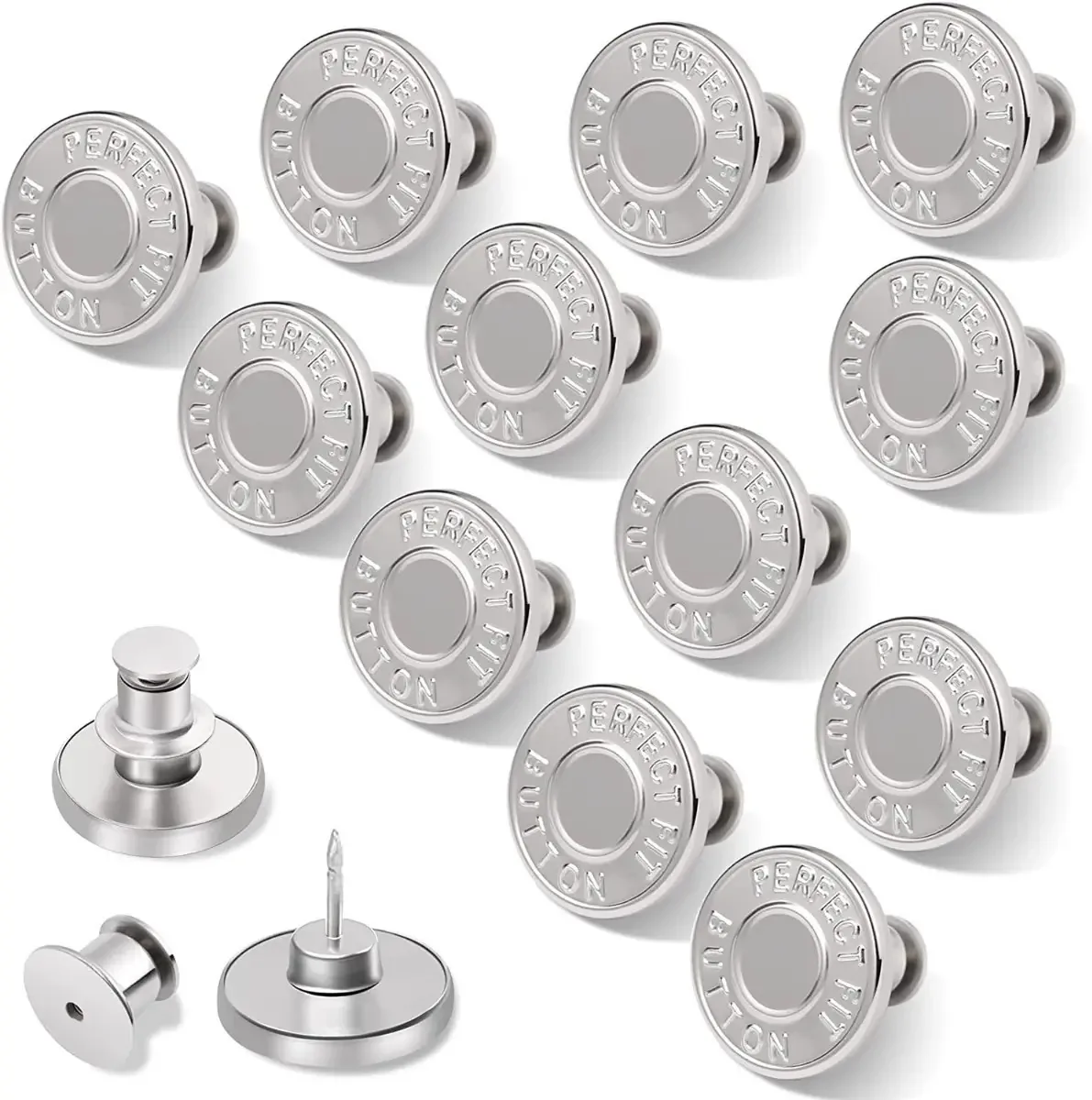 Botões para jeans de metal, botões instantâneos, 12 peças, cor C