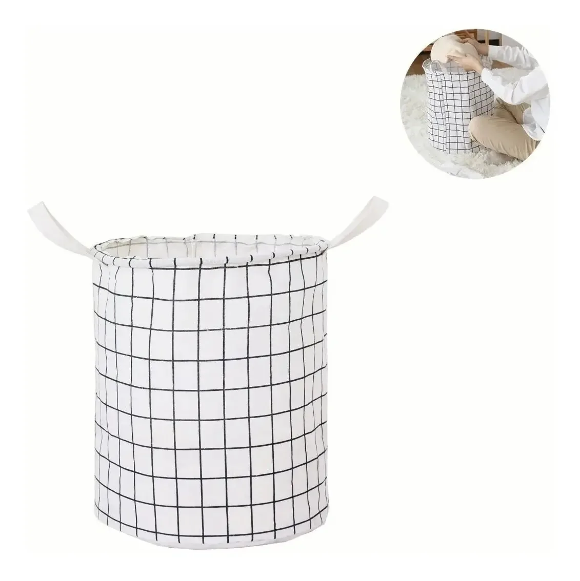 Cesto de roupa dobrável Stoik Cesto de roupa suja de cilindro branco