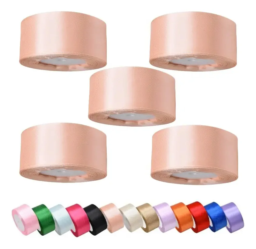5 rolos, cores de fita, fitas, decoração de cetim, 4 cm, cor de pêssego