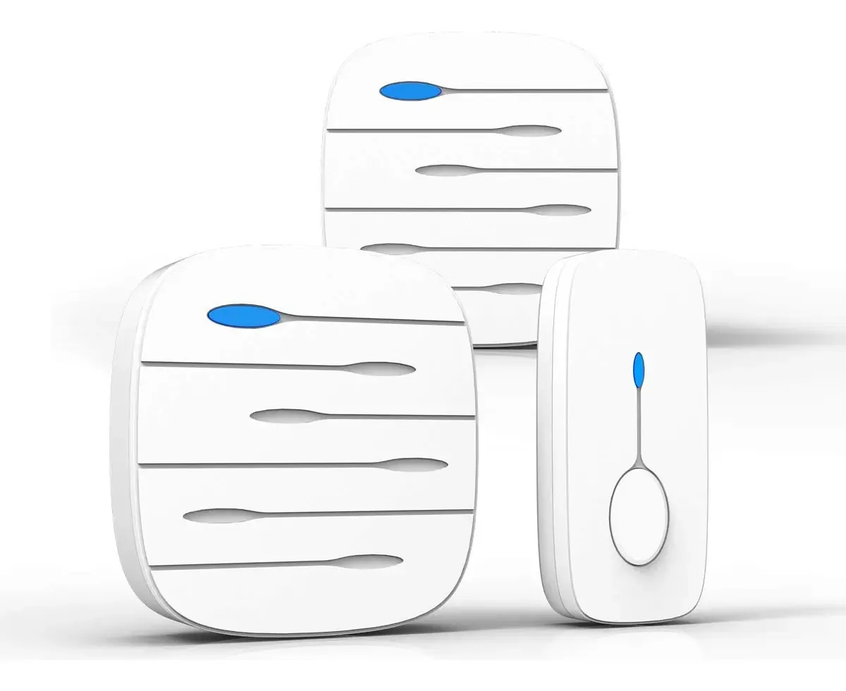 Campainha Sem Fio, Campainha Para Porta Com 1 Transmissor E 2 Receptores, Campainha À Prova D'Água Com 36 Melodias E 4 Níveis De Volume, Campainha Para Casa Com Indicador Led E Adesivo Fluorescente...