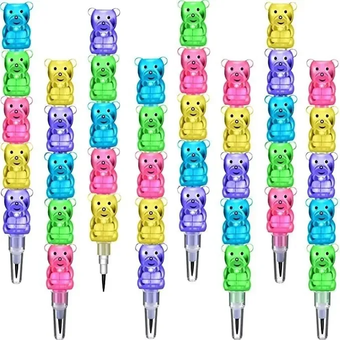 30 Lápis Empilháveis de Plástico de Urso para Crianças, 5 em 1, Lápis de Cor Empilháveis, Lembrancinhas para Festas de Aniversário, Kit Escolar Divertido