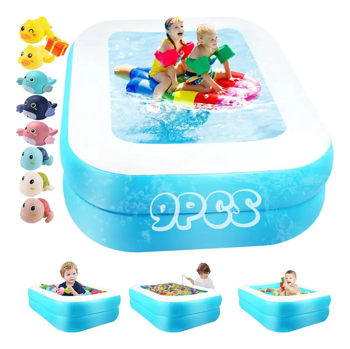 Piscina inflável retangular 128x85x45cm para adultos e crianças