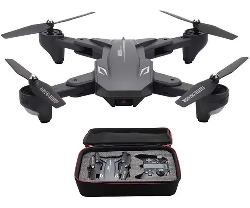 4K Um drone quadricóptero de controle remoto com câmera e acessórios, cor preta