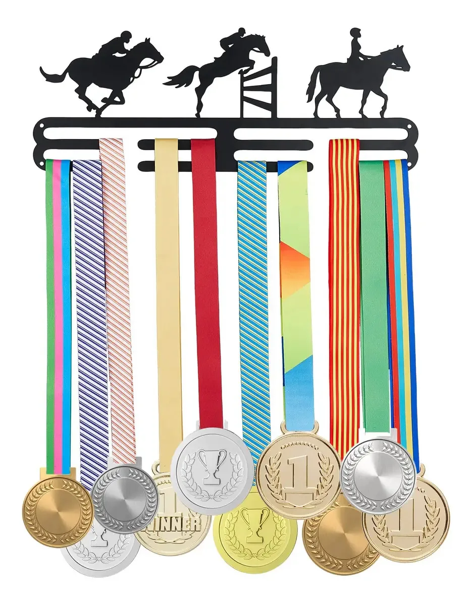 Porta-medalhas de equitação e fitas de ferro preto
