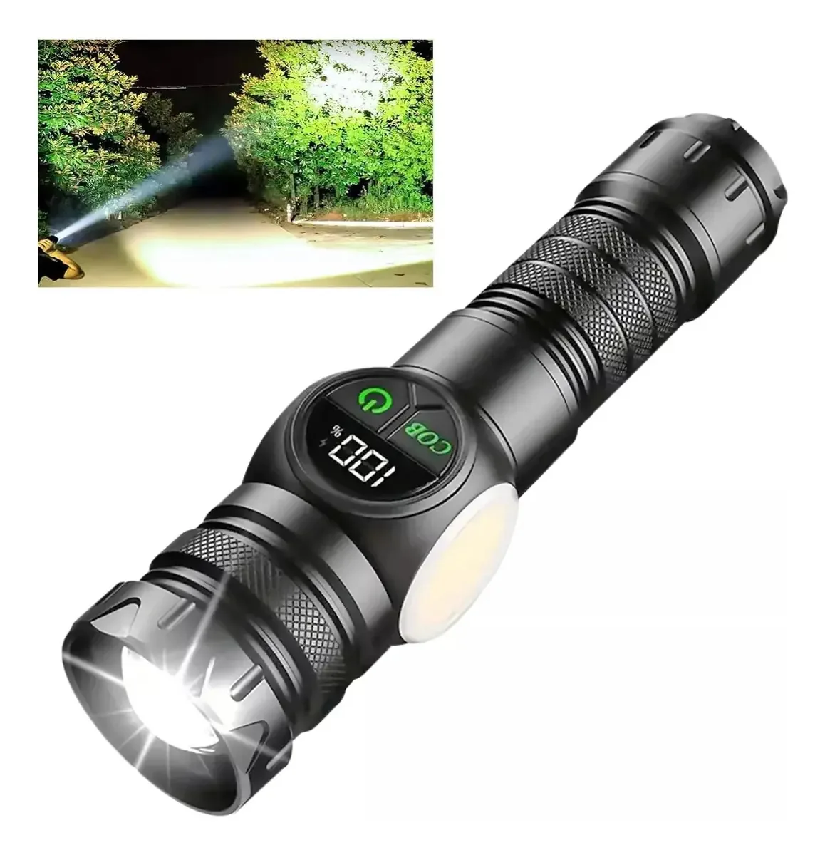Lâmpada tática ANBOLM Lanterna tática LED de 120000 lúmens Lanterna tática de acampamento, impermeável, com 9 modos de iluminação, ideal para acampar, caminhar e uso profissional