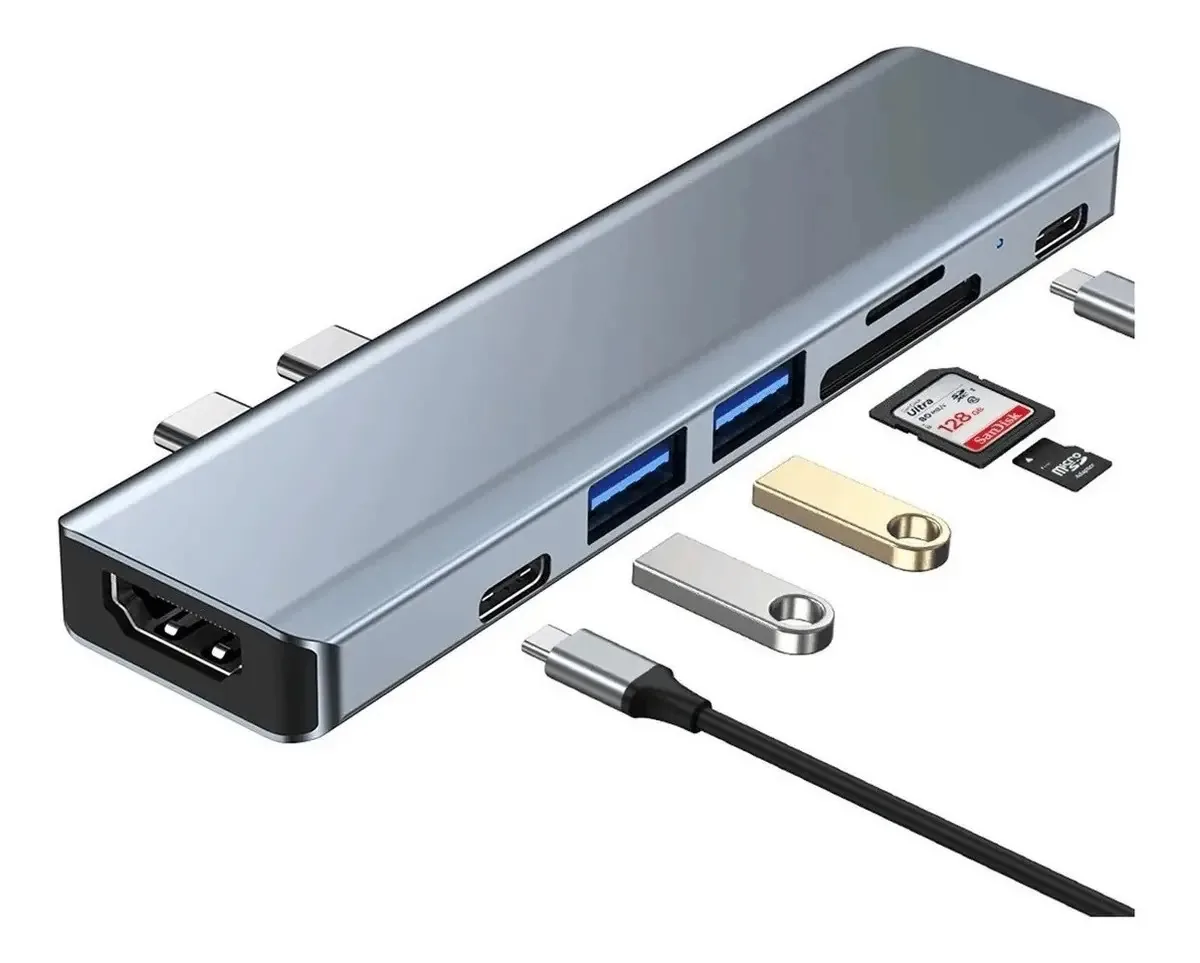 7 é 1 USB-c para Hdtv + Tfisd +usb3.0 + USB/c + Pd
