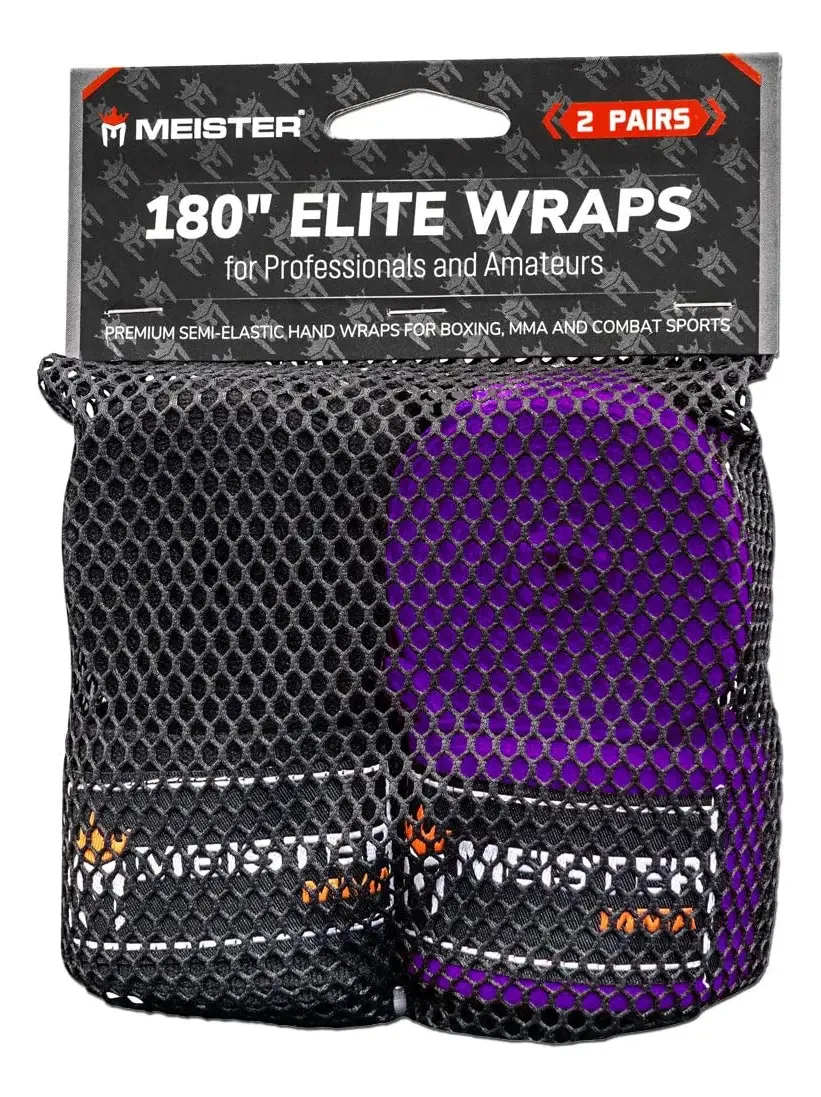 Meister Elite - bandagens para mãos de adultos de 180 polegadas. Cor: preto e roxo real
