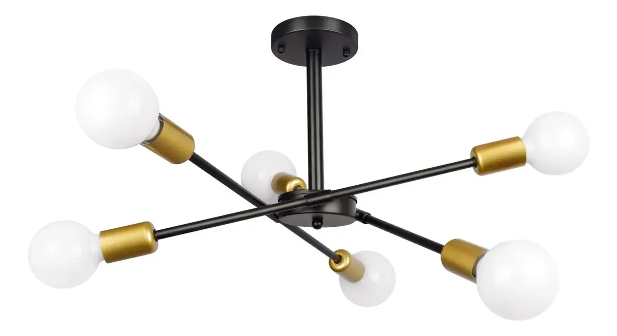 Luminária de teto moderna, candelabro moderno Horkey Sputnik, luminária pendente E26 de 6 luzes, luminárias suspensas semirembutidas para quarto, sala de jantar, iluminação de cozinha (preta e...