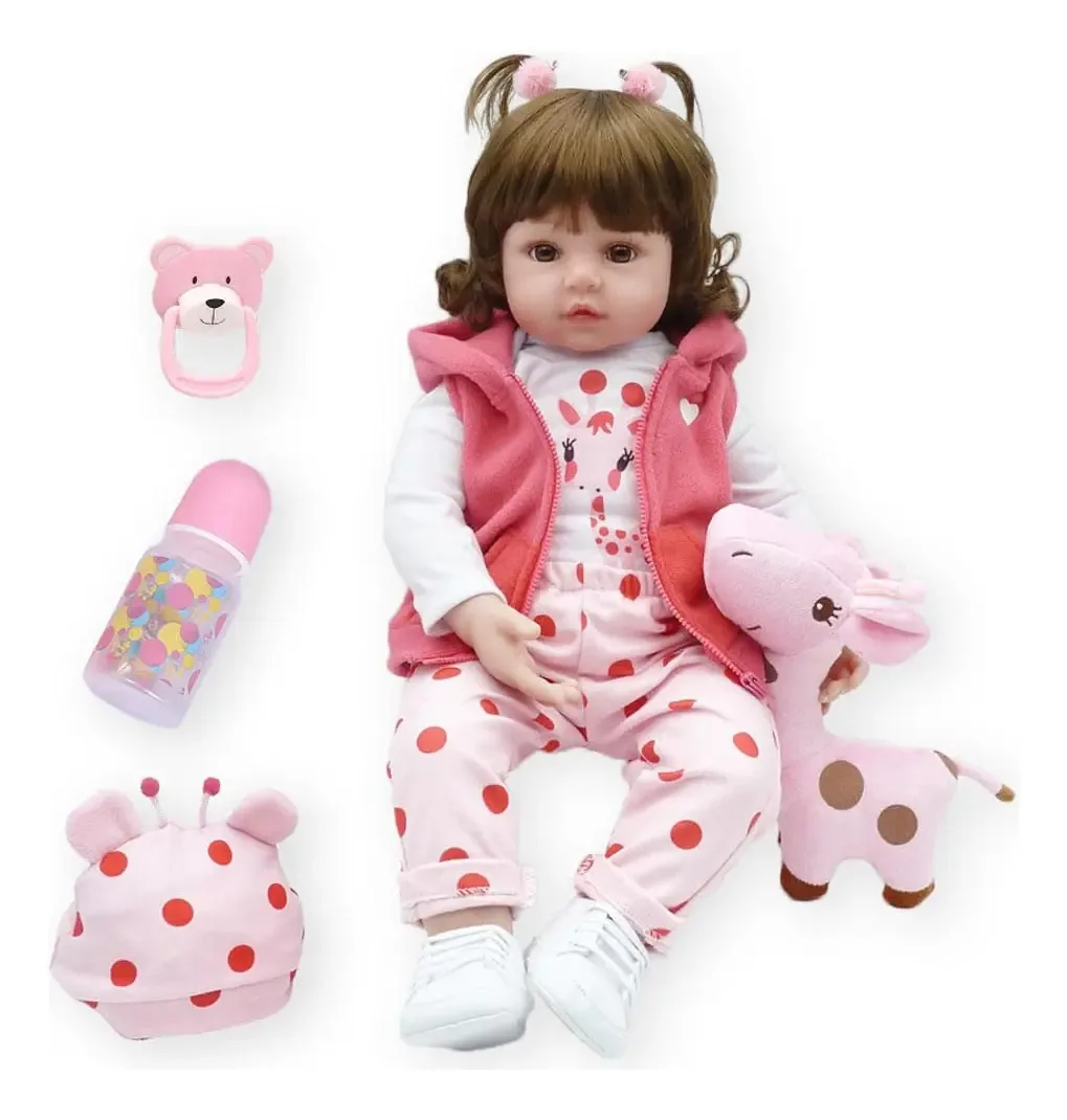 Boneca Reborn de Silicone Macio 47 Cm com Acessórios e Roupas