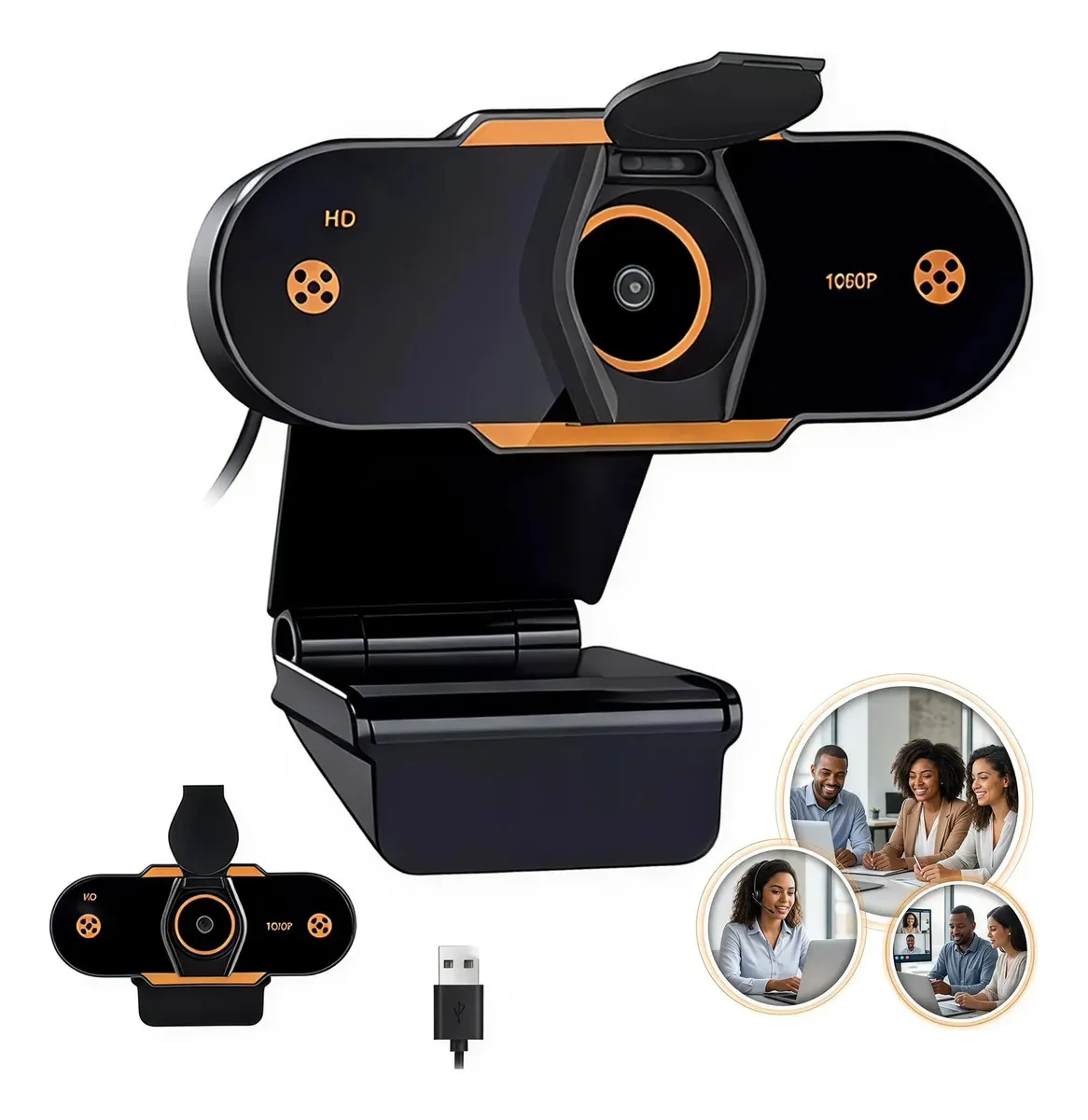 Webcam Full HD 2K y 1080p, Autofocus, USB, Computadora Conductor Con Funda De Privacidad, 30fps webcam, Microfone Embutido, Multifunción Pc