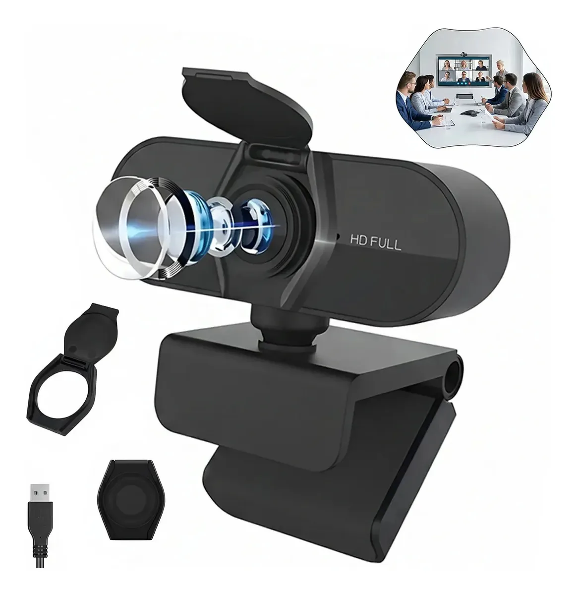 Webcam Full Hd 1080p Com Microfone Embutido - Widescreen Usb, Kit Videoconferencia, Web Cam, Multifunción Pc 30fps webcam, Webcam 120 Graus, Ideal Para Videoconferências