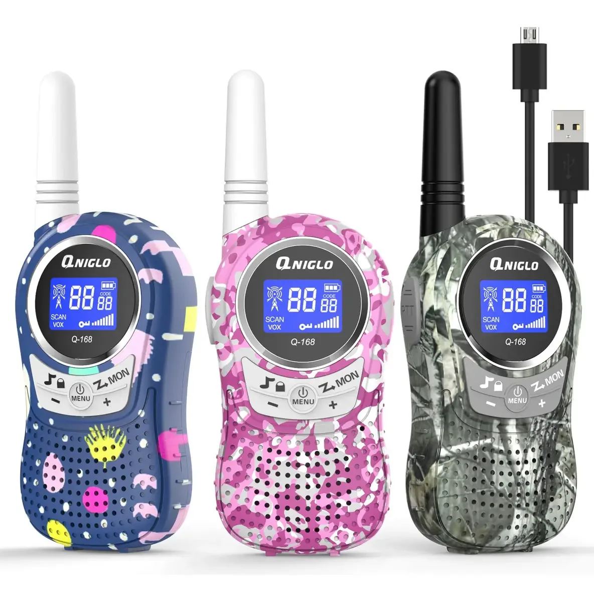 Walkie Talkies recarregáveis Qinglo para crianças com bateria. Cor Preto