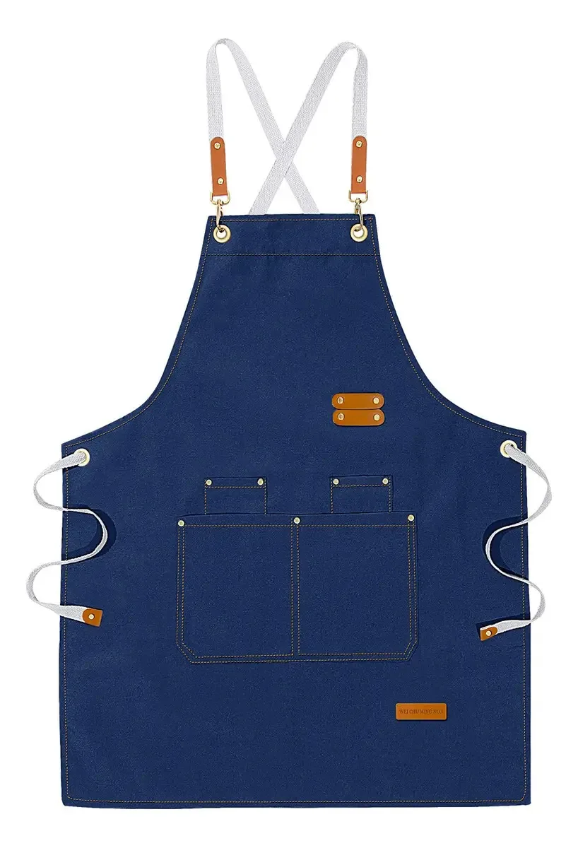Aventais Kalepu Chef para homens e mulheres com bolso, cor azul