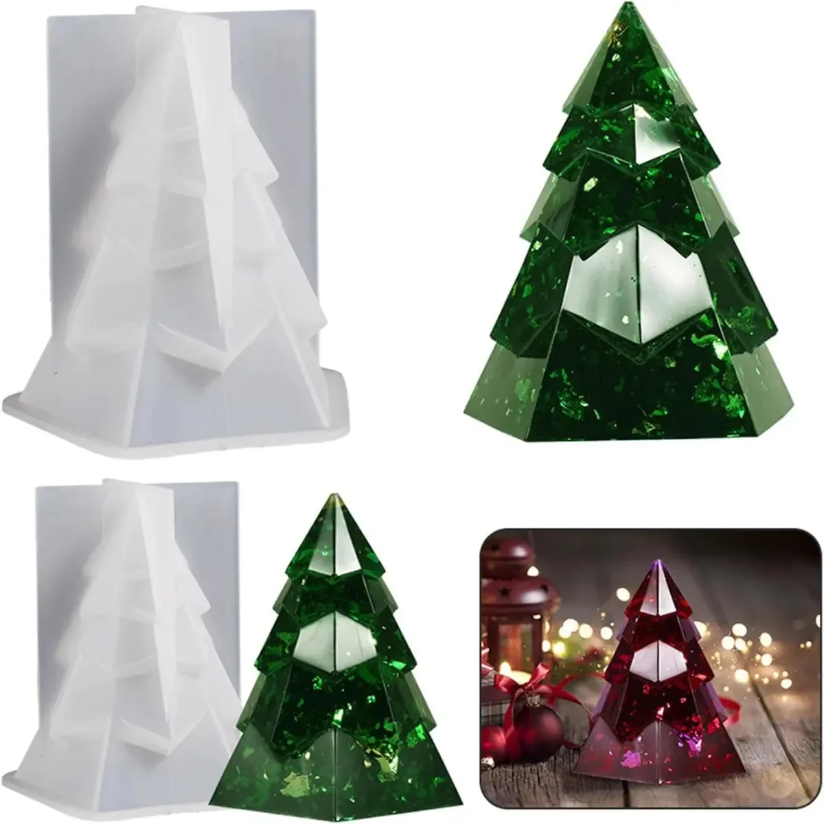 Molde de silicone 3D em forma de árvore de Natal para ornamentos, artesanato e projetos personalizados de resina