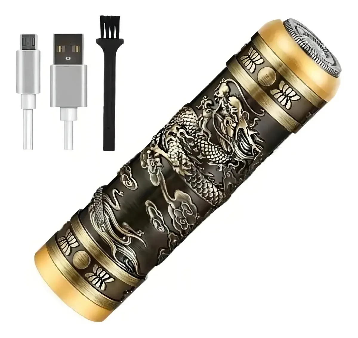 Mini barbeador elétrico sem fio. Barbeador de ouro escuro