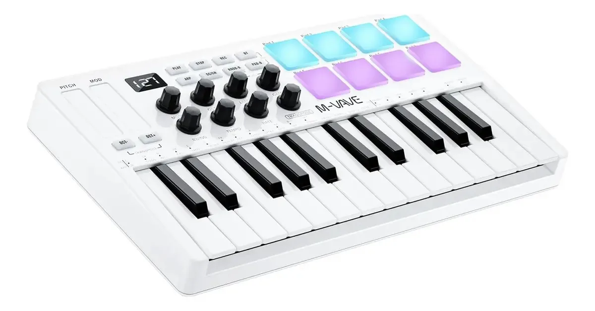 Controlador De Teclado Usb Midi M-wave De 25 Teclas Com 8 De