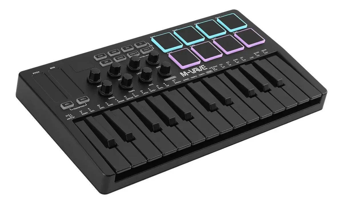 Controlador de teclado USB Midi M-wave de 25 teclas com 8 Te