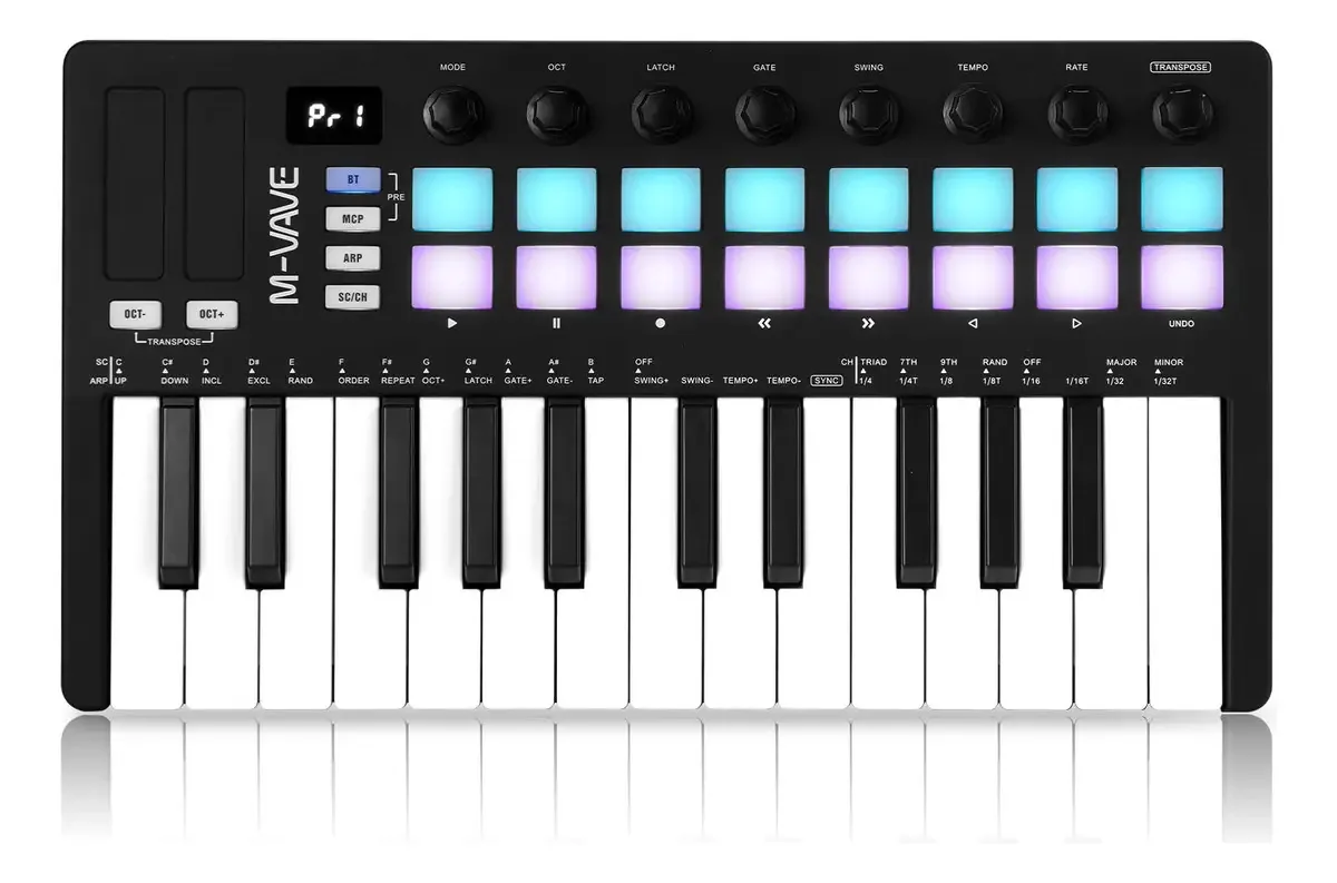 Controlador de teclado USB Midi M-wave de 25 teclas com 16