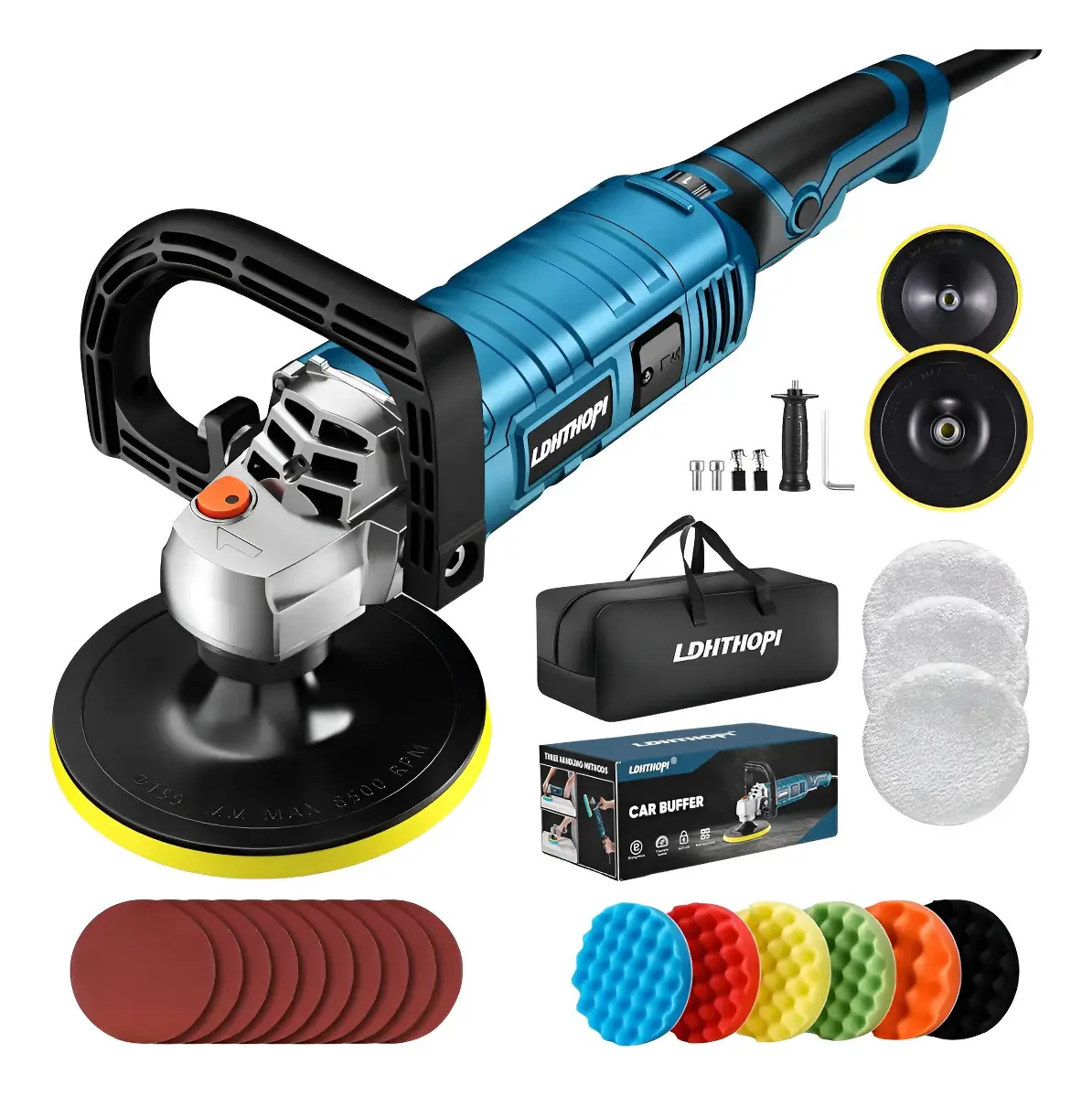 Polidor elétrico 7 Y 6 1600w 3300 rpm e kit de polidor azul