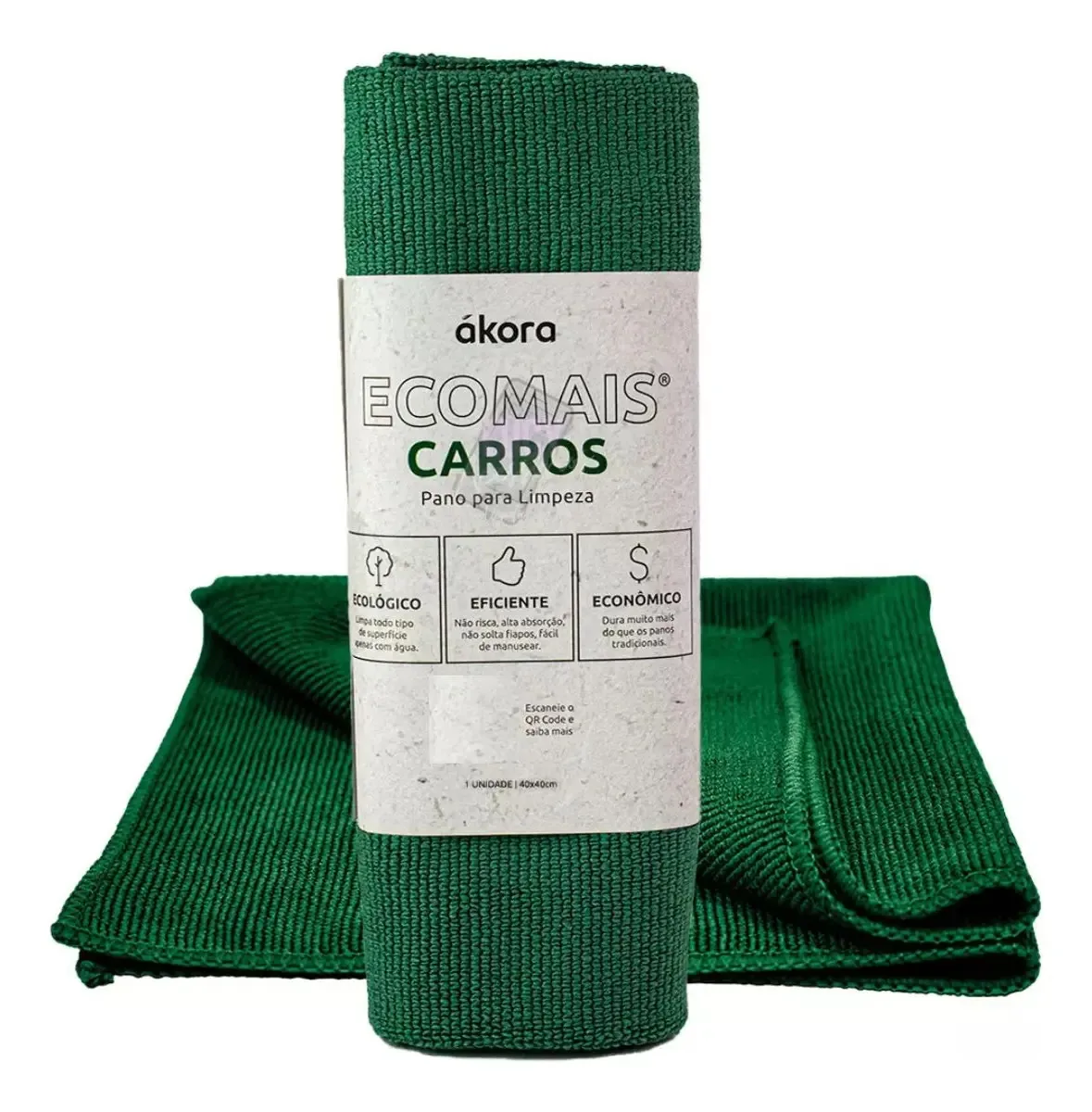Pano Microfibra Verde Ecomais 40x40cm Limpeza Automotiva Vidros Motor