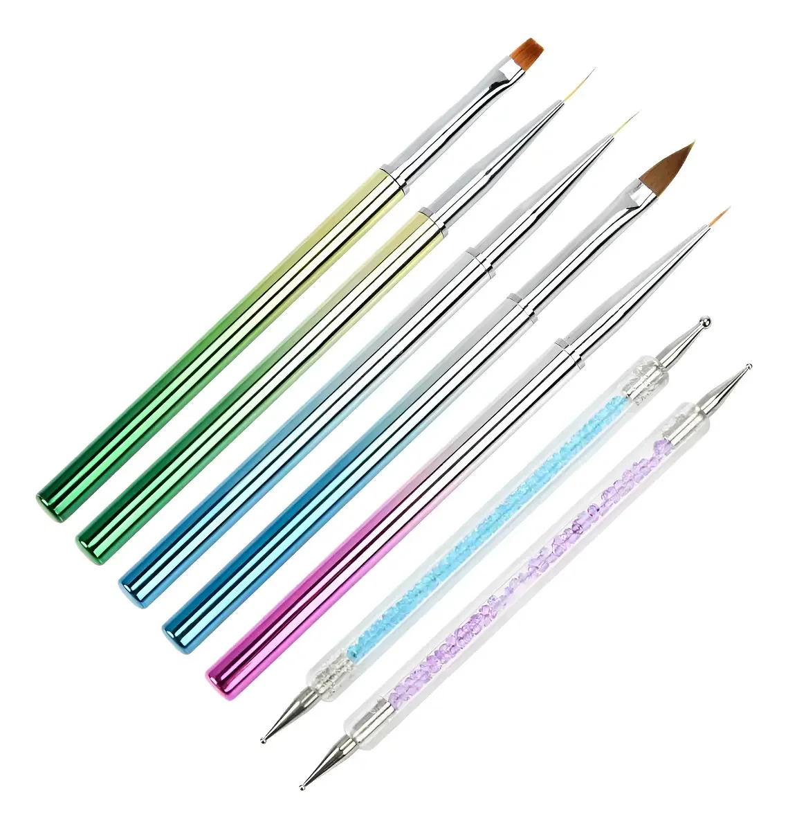 Kit de decoração X7: pincéis de unhas, manicure, unhas, cor tricolor