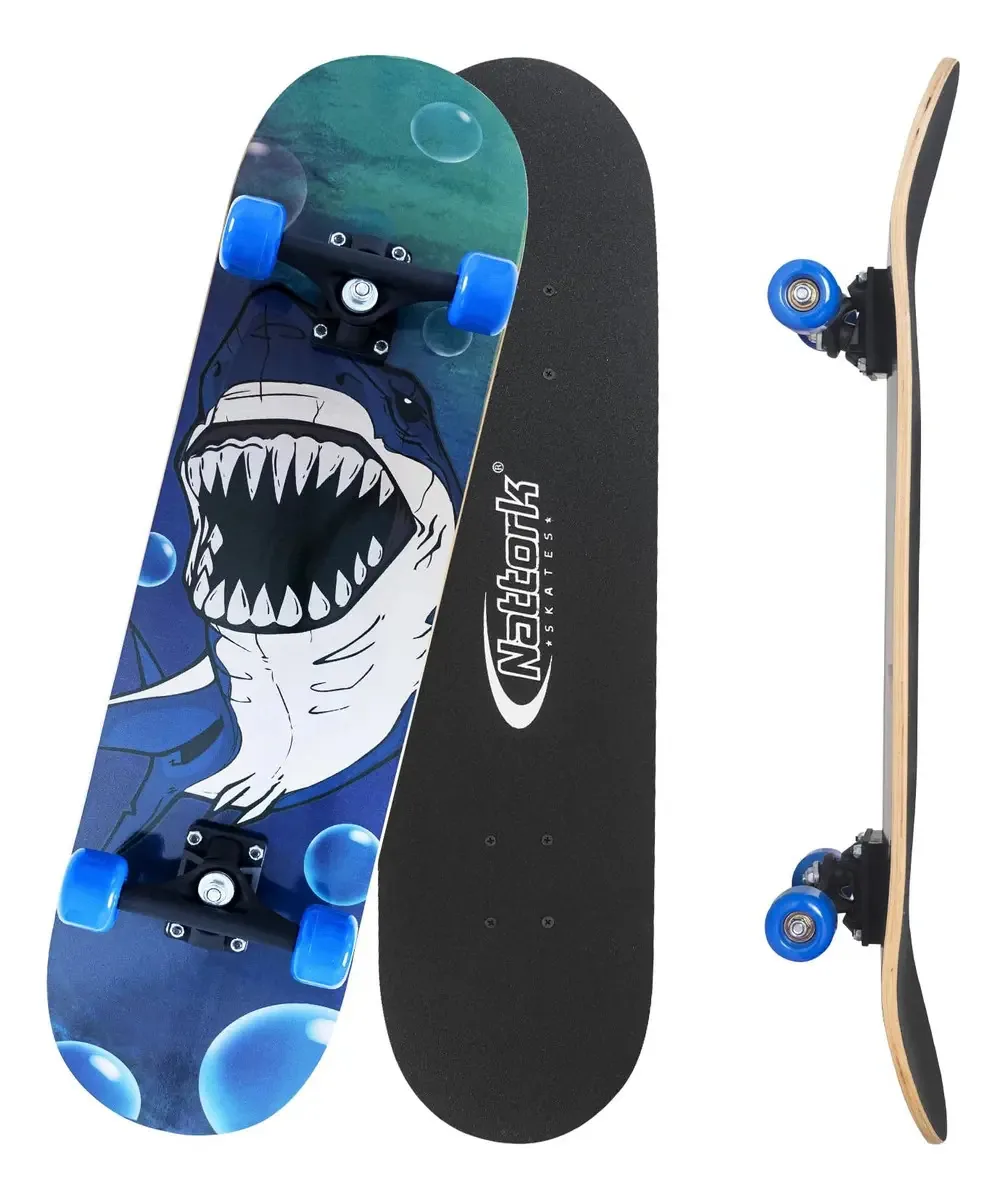 Skates completos Nattork de 31 polegadas Blue Shark. Cor Azul (tubarão azul)