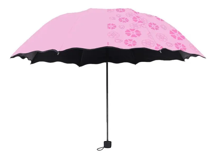 Guarda-chuva Guarda-chuva Guarda-chuva anti-UV com floração de 8 ossos, cor rosa, design de tecido de PVC
