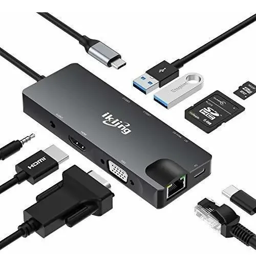 Hub USB C, 9 em 1, adaptador USB C com 4K USB C para HDMI, Vga