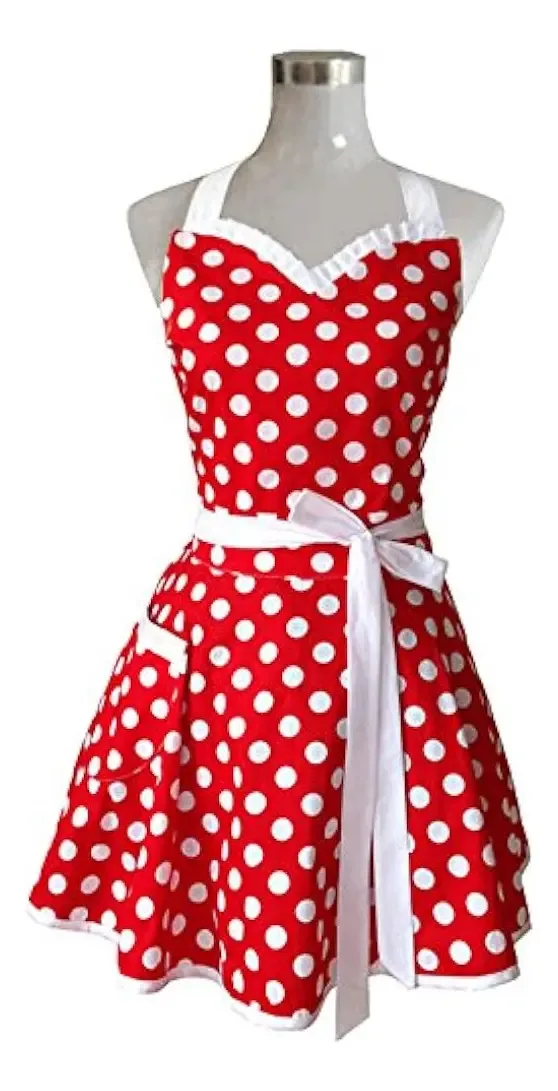 Aventais de cozinha retrô vermelhos Love Charming para mulheres Girl A