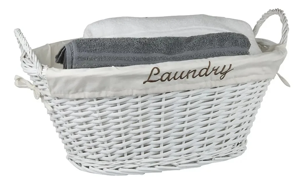 Cesto de roupa suja de vime Home Basics (branco) Cor branca