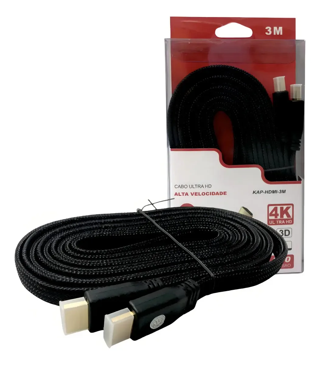 Cabo HDMI 3 Metros 4K Ultra HD, Alta Qualidade de Imagem e Som para TV, Monitor e Outros Dispositivos