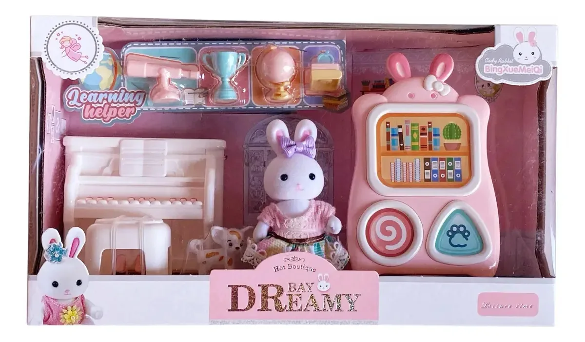 Conjunto de móveis Family Of Rabbits, acessórios para piano e quadro branco