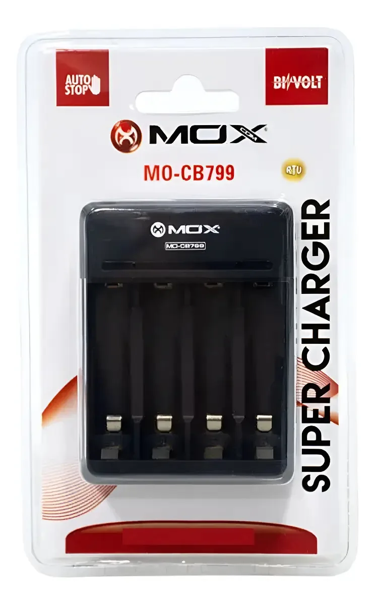 Carregador De Pilhas E Bateria 9v Aaa/aa Mox Bivolt