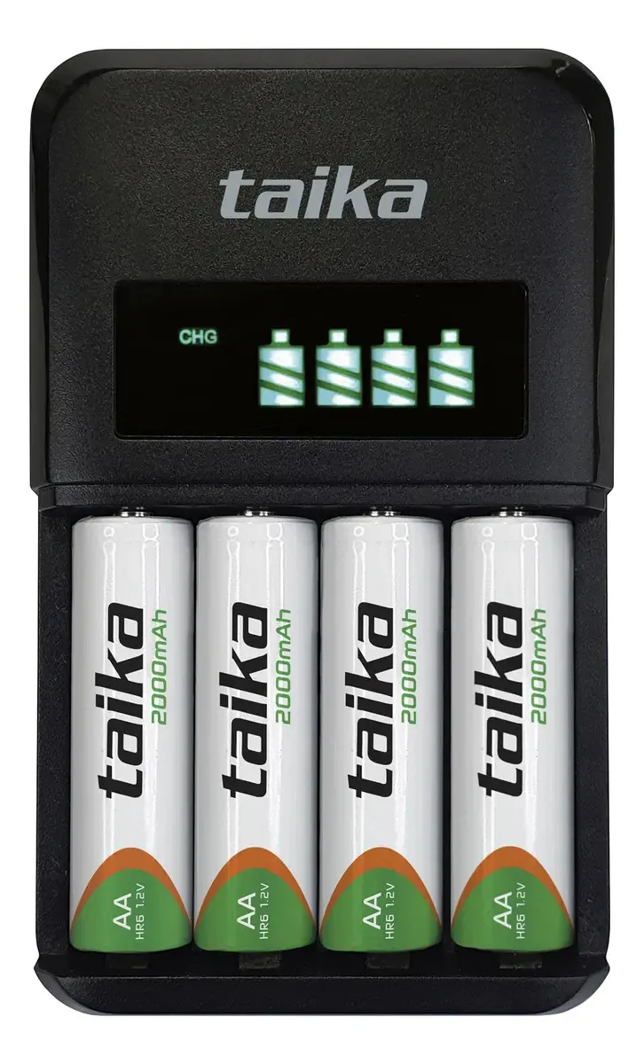 Tela LCD do carregador de bateria Taika Aa e Aaa e 4 baterias
