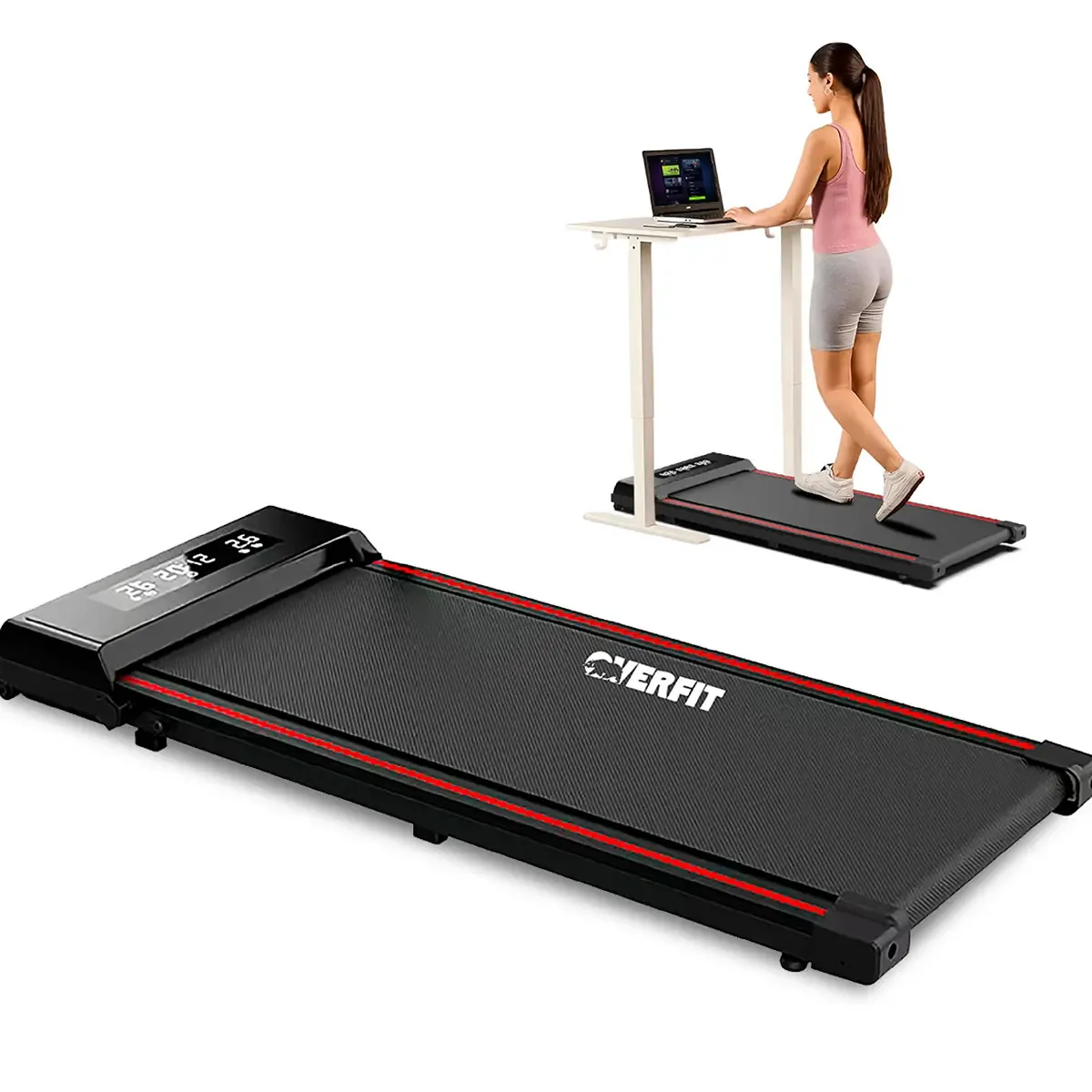 Esteira Overfit Fitness de 1,5 HP A esteira elétrica de 8 km/h comporta até 120 kg