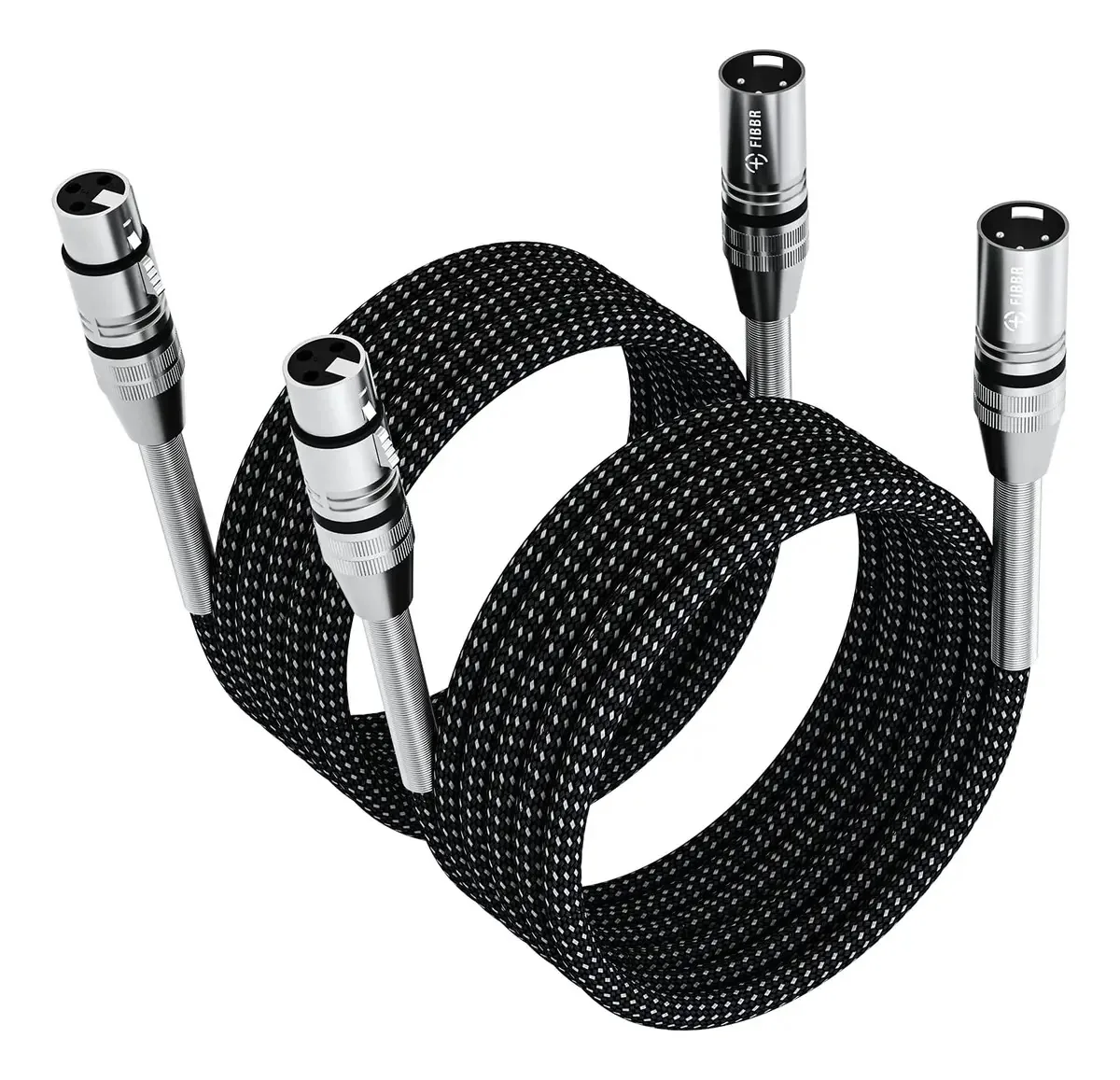 Cabo XLR Fibbr De Microfone De Nylon Trançado XLR Macho Para Fêmea Cabo De Microfone Balanceado De Alta Resistência Compatível Com Preamplificadores/Sistemas De Alto-Falantes E Mais (2m/6ft, 2)