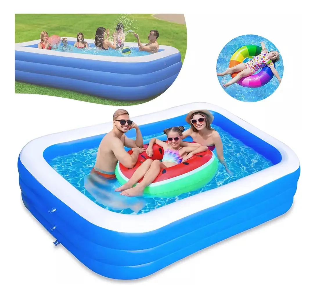 Piscina inflável familiar retangular azul