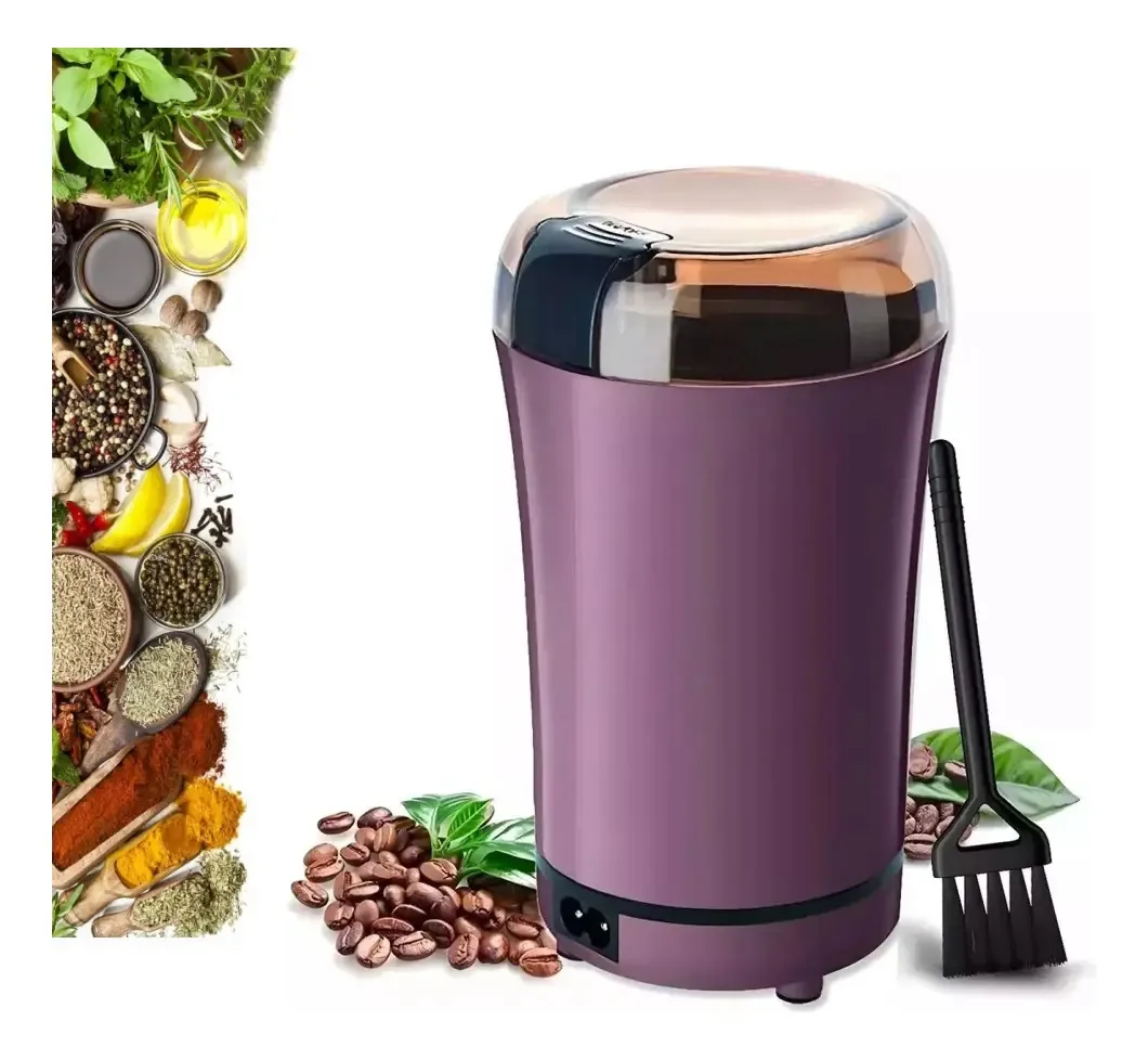 Moedor de café, moedor elétrico de grãos e sementes, cor violeta