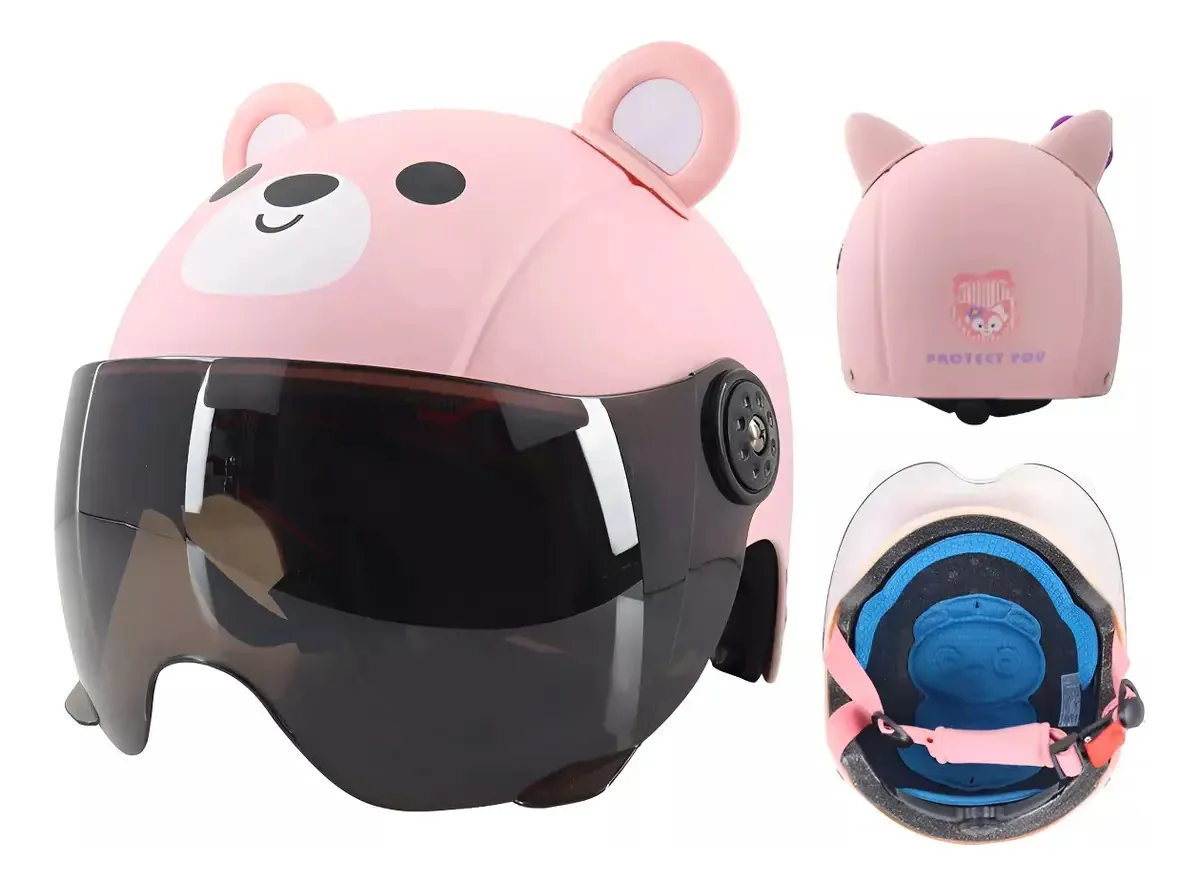 Capacete infantil de desenho animado Luis para carros elétricos e motocicletas Bear Color Pink Xl