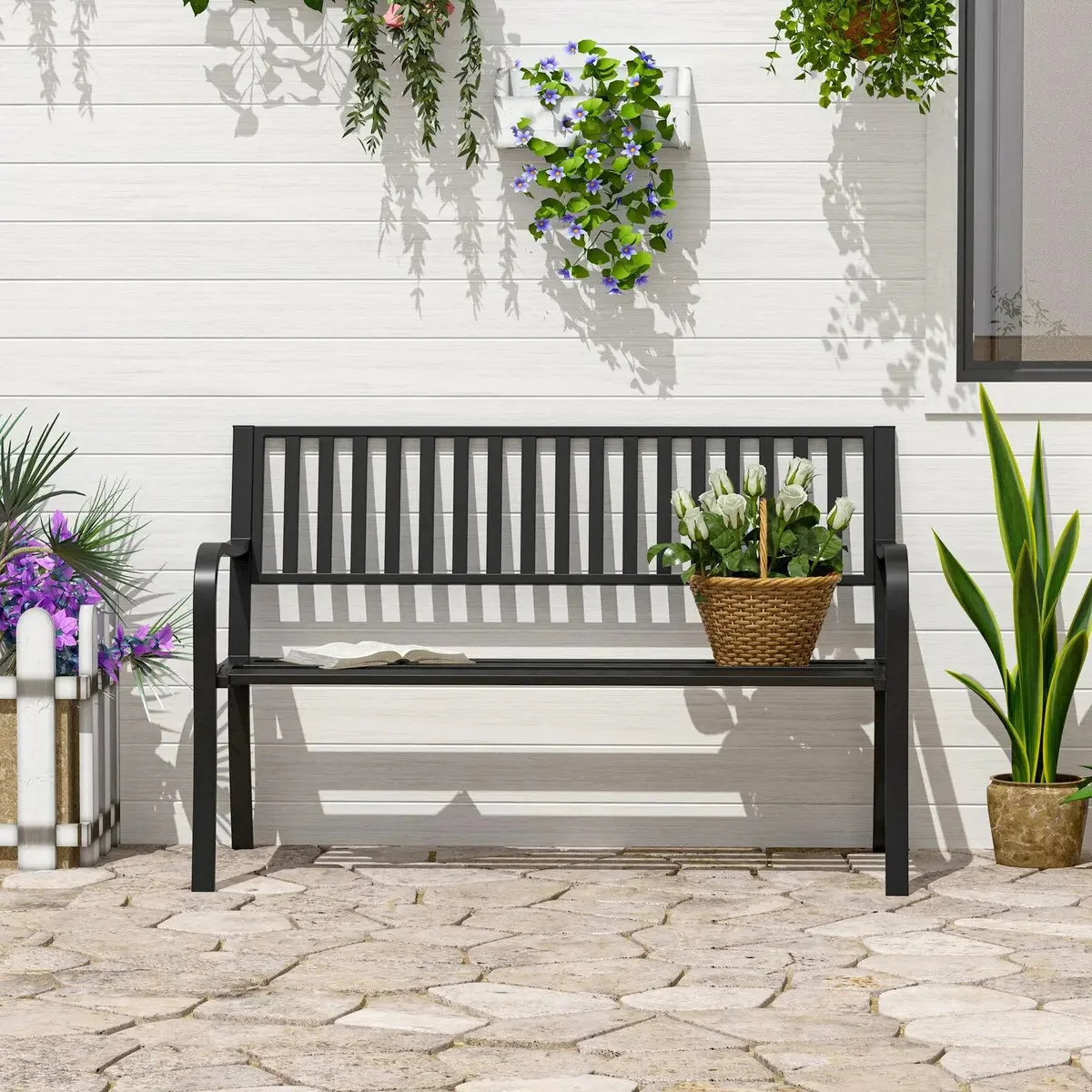 Banco de jardim de aço ao ar livre Outsunny